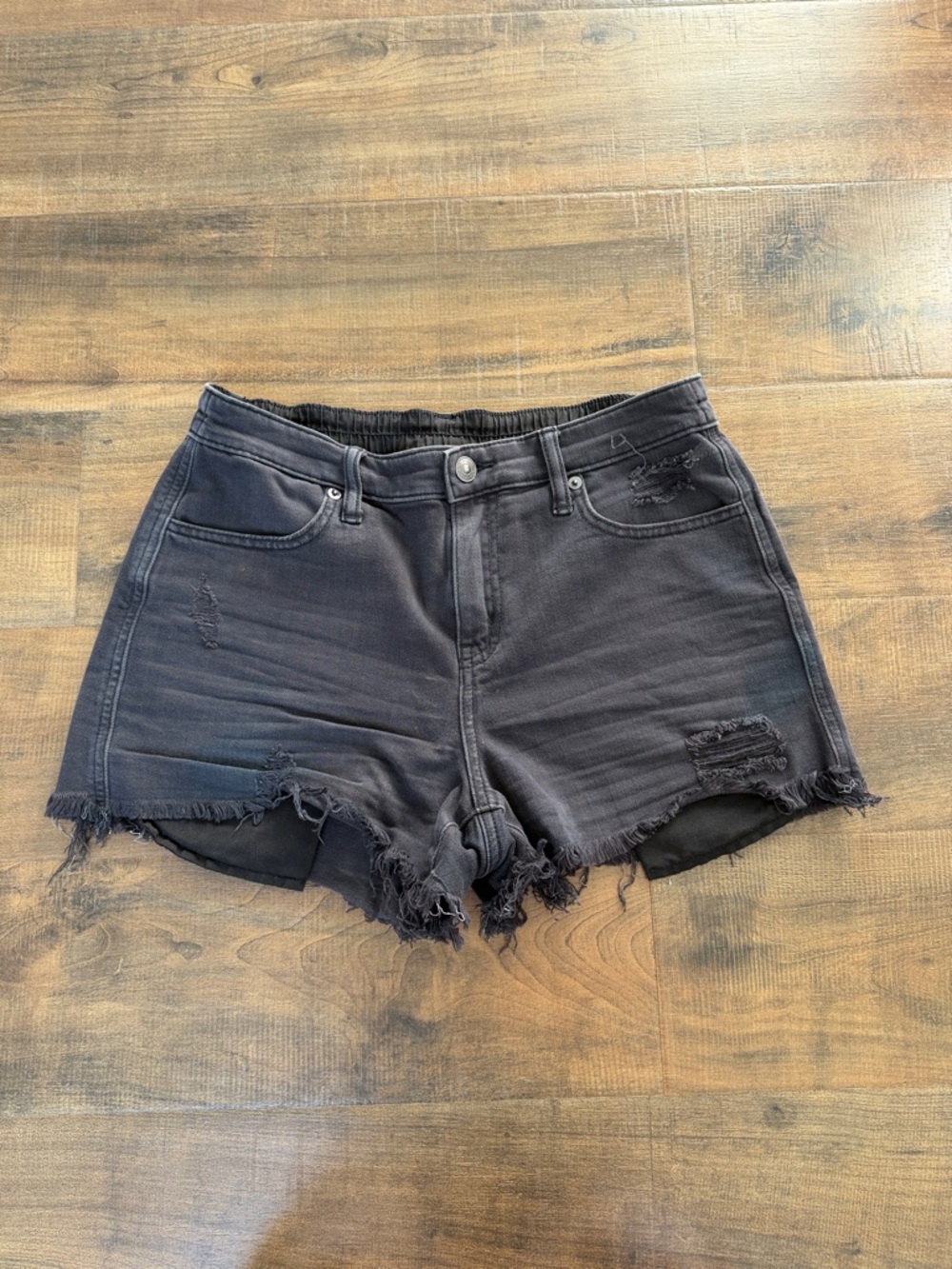 aerie Black Distressed High-Rise Denim Shorts